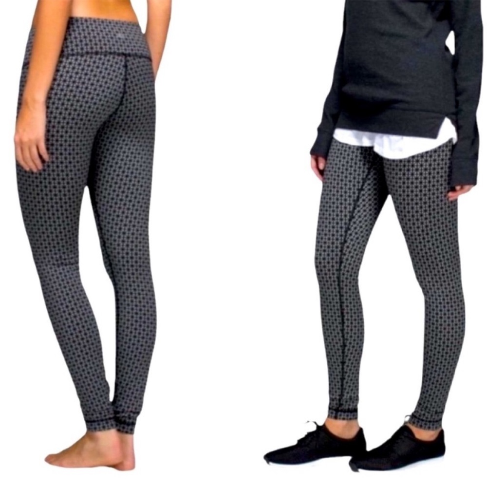 Lululemon Wunder Under Pant Leggings Tri Geo Silver Spoon Black Geometric Sz: 4